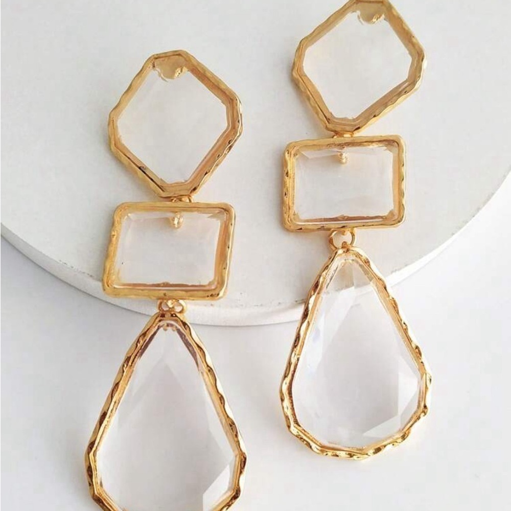 Luxury Clear Acrylic Geo Drop Earrings - Picture 4 of 13